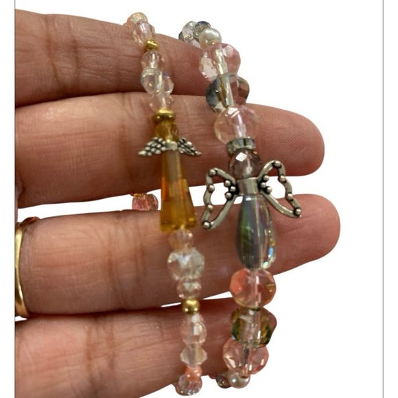 Hand made Pink Beaded Angel Charm Bracelets - Picture 3 of 7